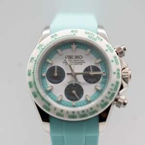 Seiko VK63 Quartz Chronograph Mod – 39mm Stainless Steel, Mint Bezel & Strap